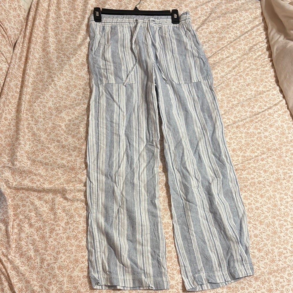 GAP Blue and White Striped Linen Pants